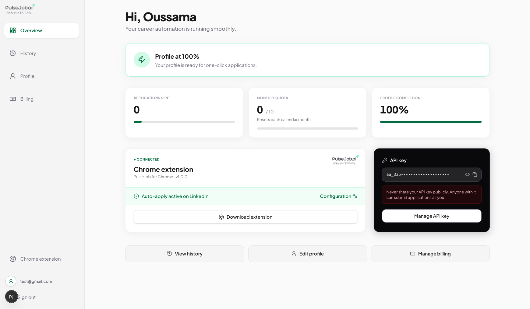 PulseJob.ai dashboard screenshot